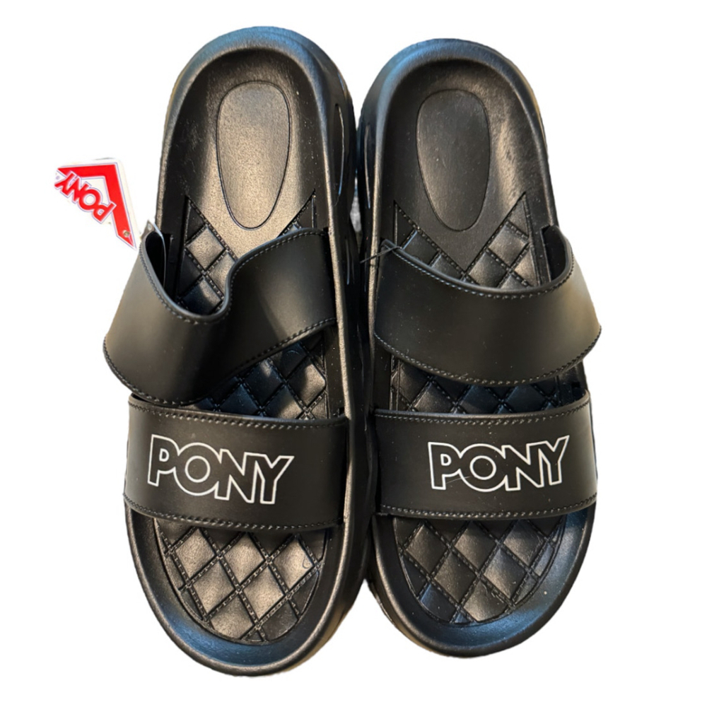 Pony Slides Sandals Black 10M New w Tags Double Strap
